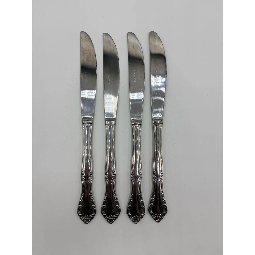 Estia Dinner Knives Floral Scroll Stainless Steel Korea Set of 4 Silver 9in